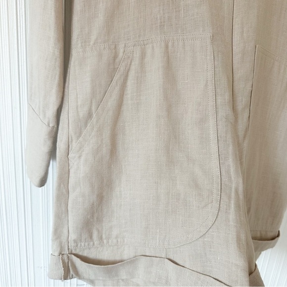 Rivet Utility Linen Romper/Oatmeal Line Beige/long sleeve/ Pocket Front - Picture 12 of 14